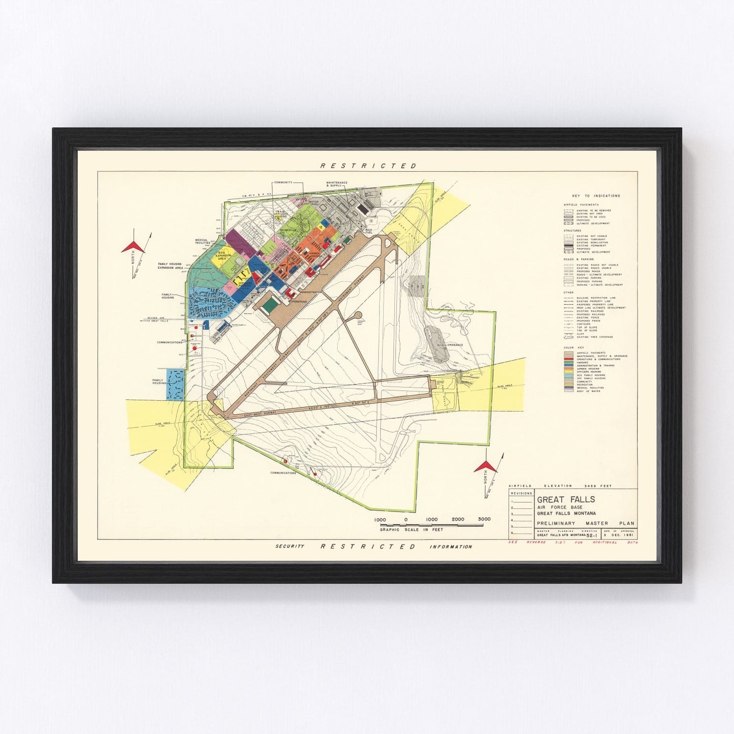 Vintage map of Great Falls Air Force Base, Montana, 1951
