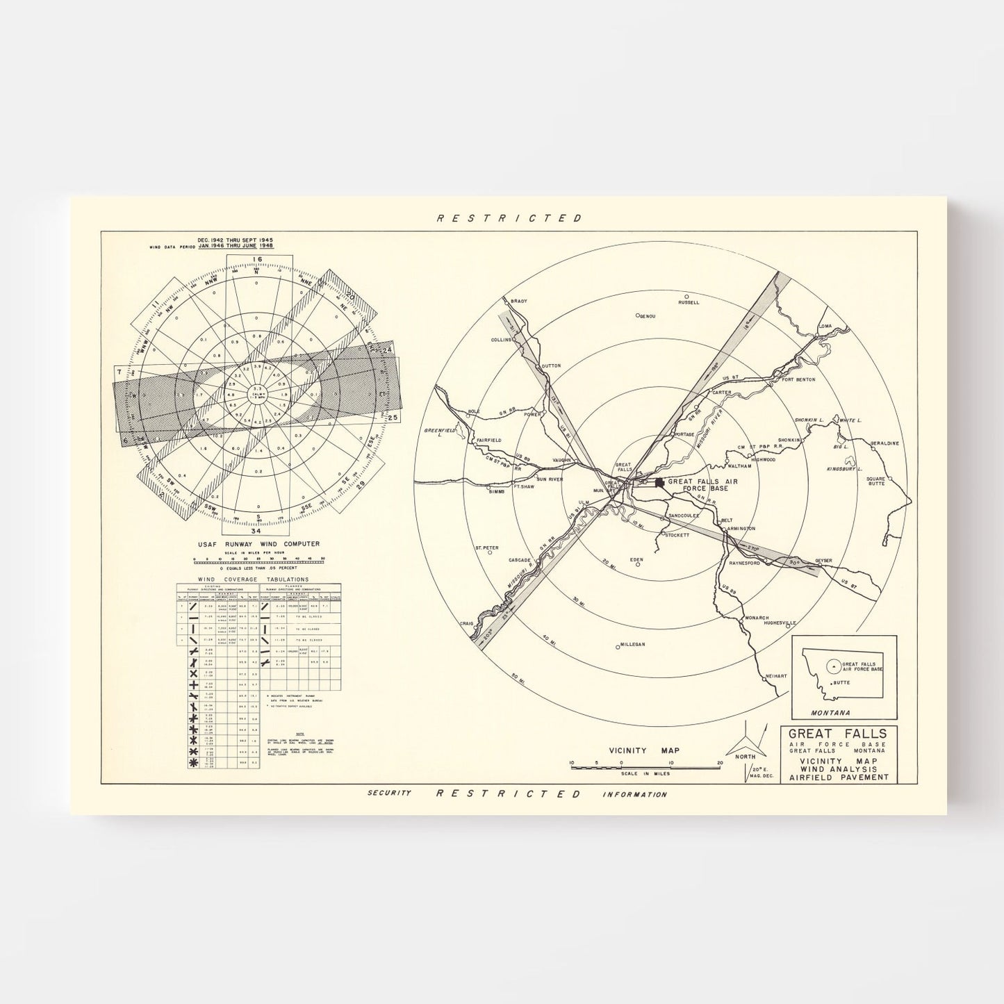 Vintage Map of Great Falls Air Force Base Vicinity, Montana, 1951