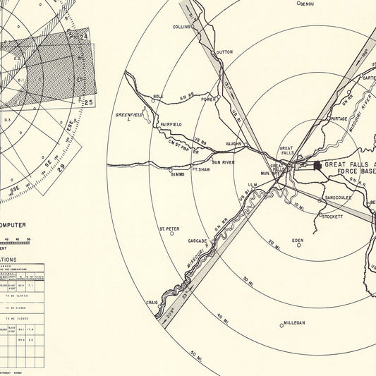 Vintage Map of Great Falls Air Force Base Vicinity, Montana, 1951