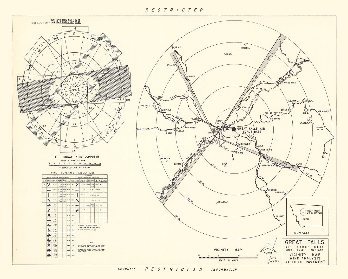 Vintage Map of Great Falls Air Force Base Vicinity, Montana, 1951