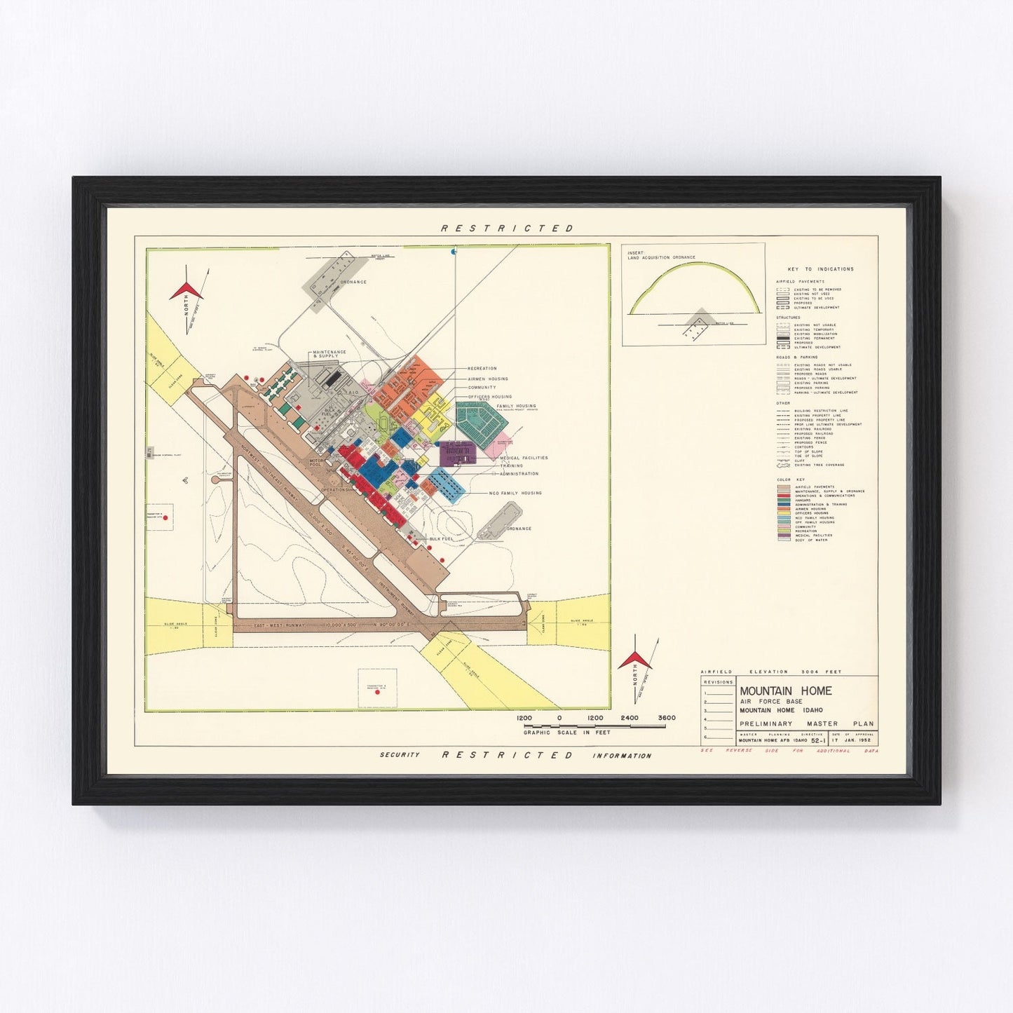 Vintage map of Mountain Home Air Force Base, Elmore County, Idaho, 1952