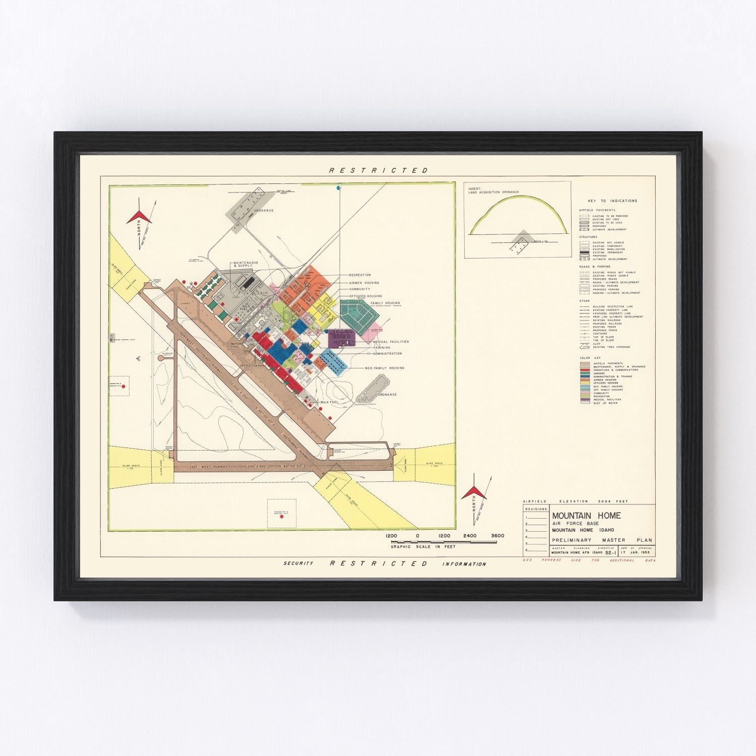 Vintage map of Mountain Home Air Force Base, Elmore County, Idaho, 1952