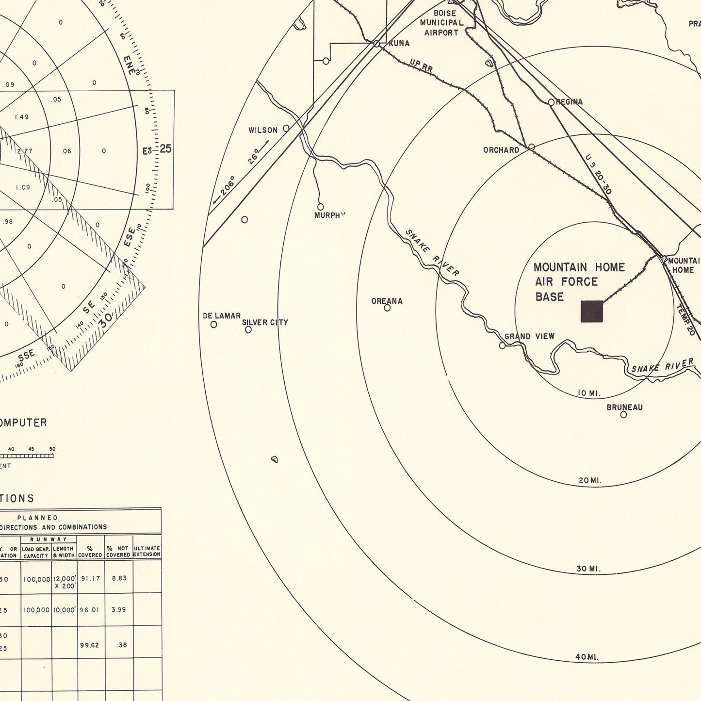 Vintage Map of Mountain Home Air Force Base Vicinity, Idaho, 1952