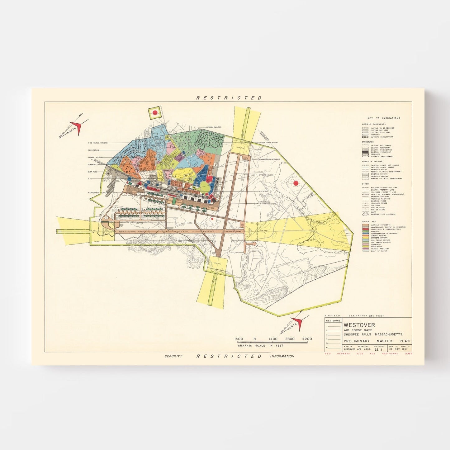 Vintage Map of Westover Air Force Base, Massachusetts, 1951