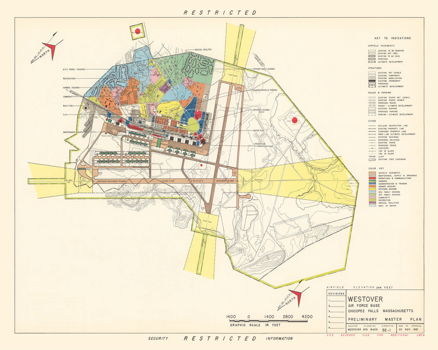 Vintage Map of Westover Air Force Base, Massachusetts, 1951