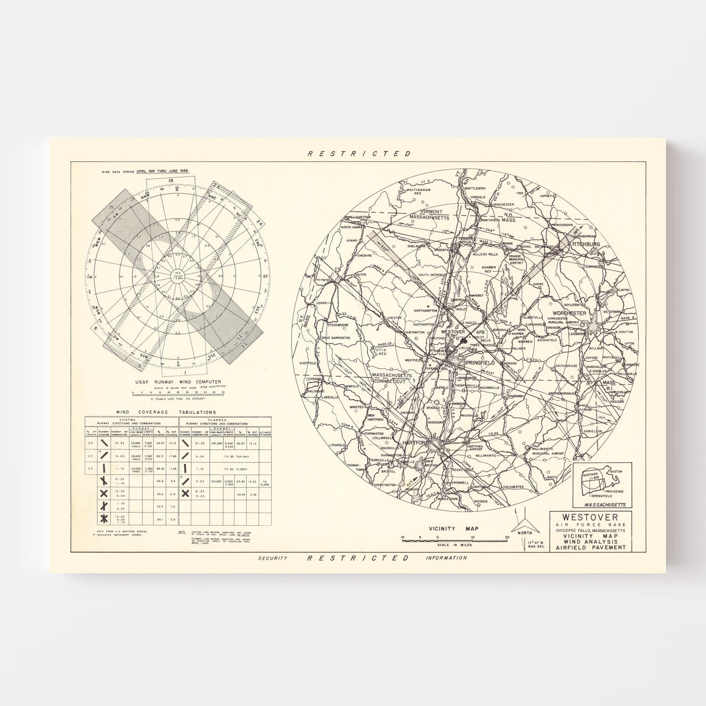 Vintage Map of Westover Air Force Base Vicinity, 1951