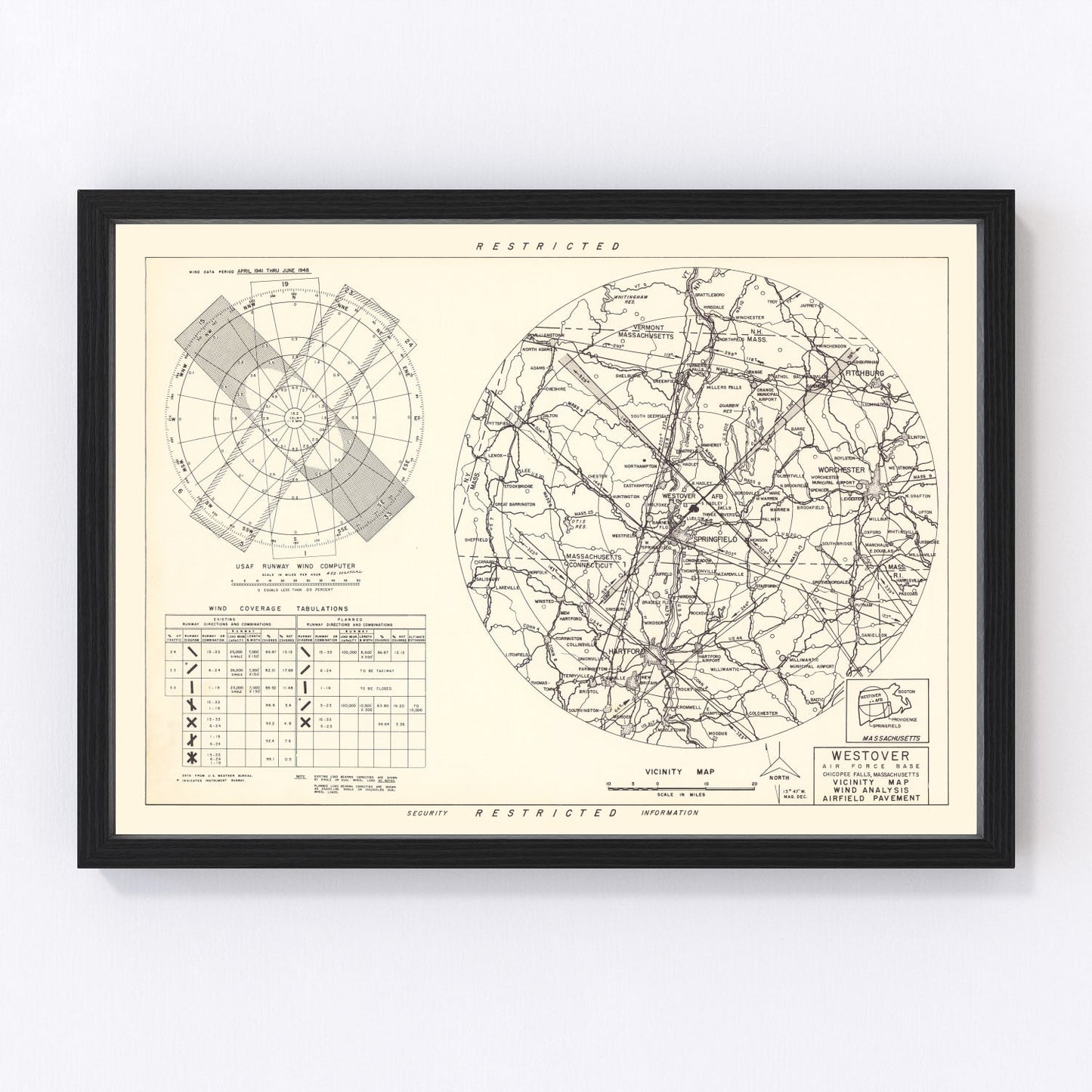 vintage map of Westover Air Force Base vicinity, 1951