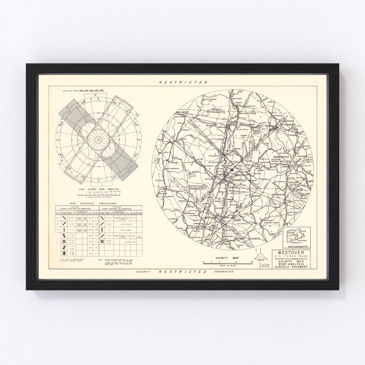 vintage map of Westover Air Force Base vicinity, 1951