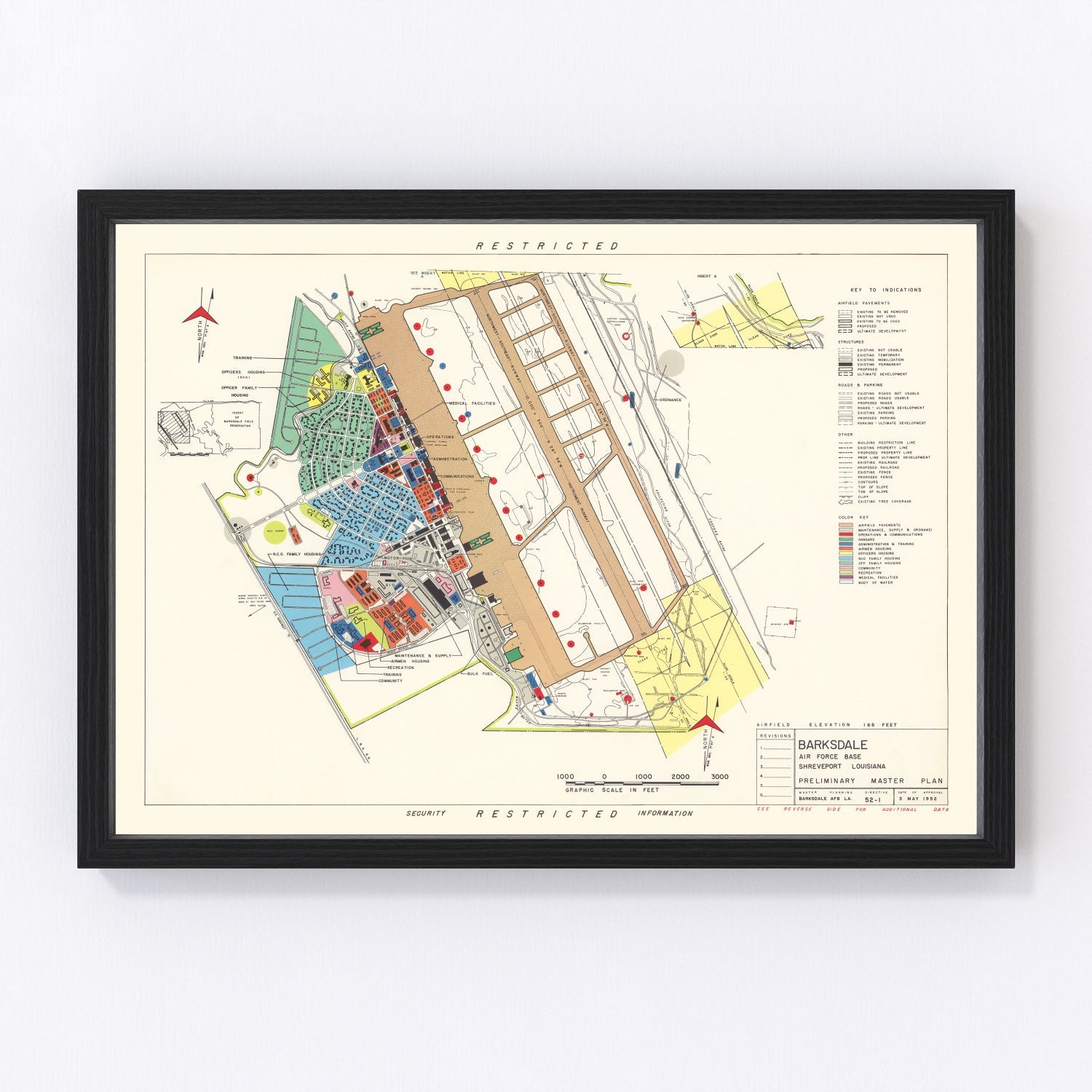 Vintage map of Barksdale Air Force Base, Louisiana, 1952