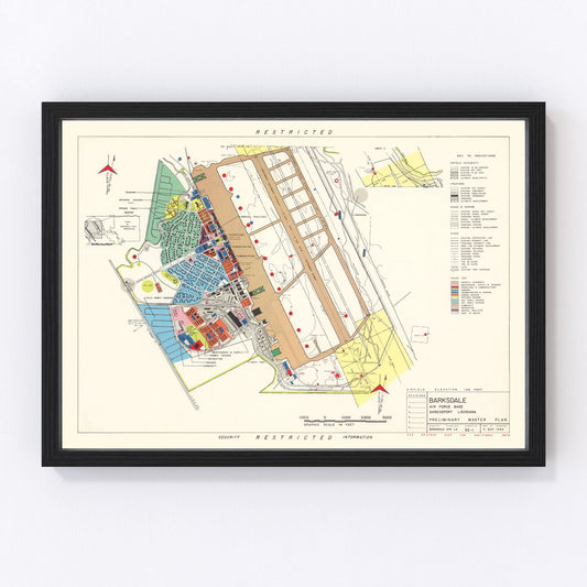 Vintage map of Barksdale Air Force Base, Louisiana, 1952
