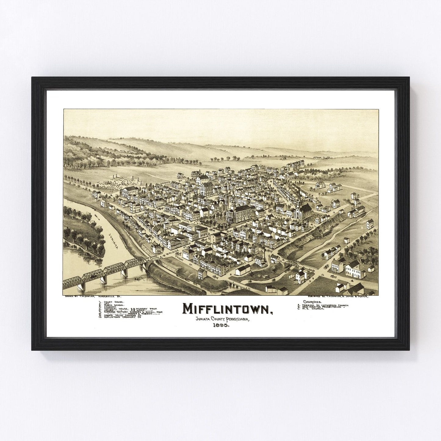 vintage map of Mifflintown, Pennsylvania, 1895