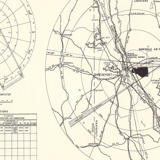 Vintage Map of Barksdale Air Force Base Vicinity, Louisiana, 1952
