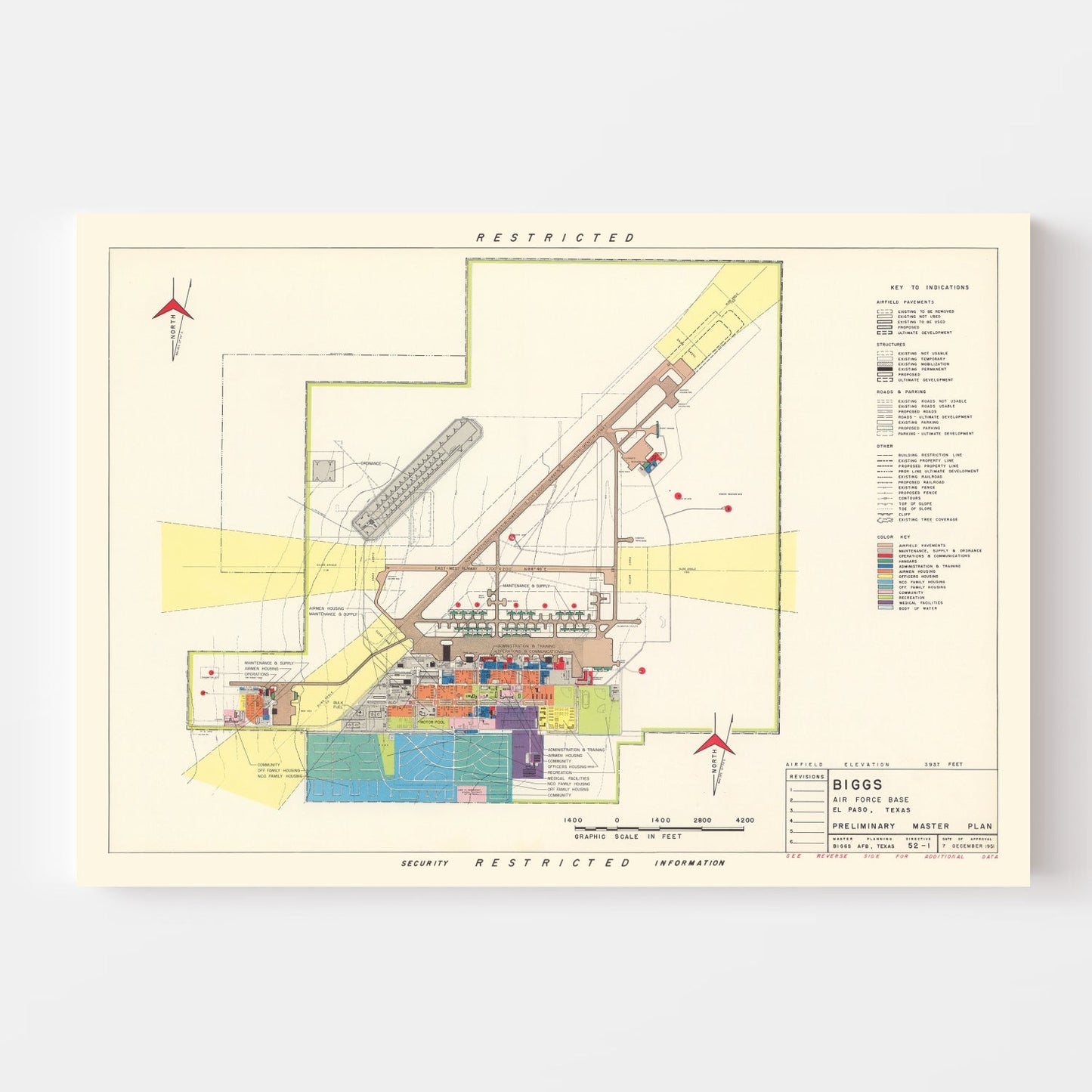 Vintage Map of Biggs Air Force Base, Texas, 1951