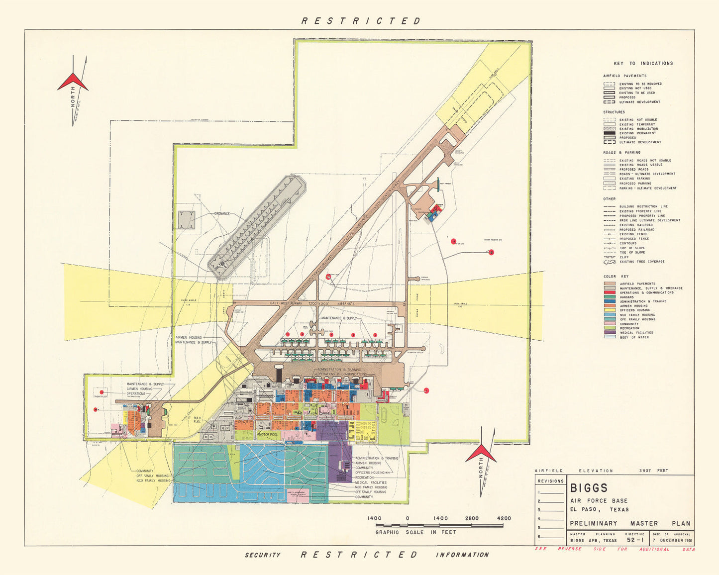 Vintage Map of Biggs Air Force Base, Texas, 1951