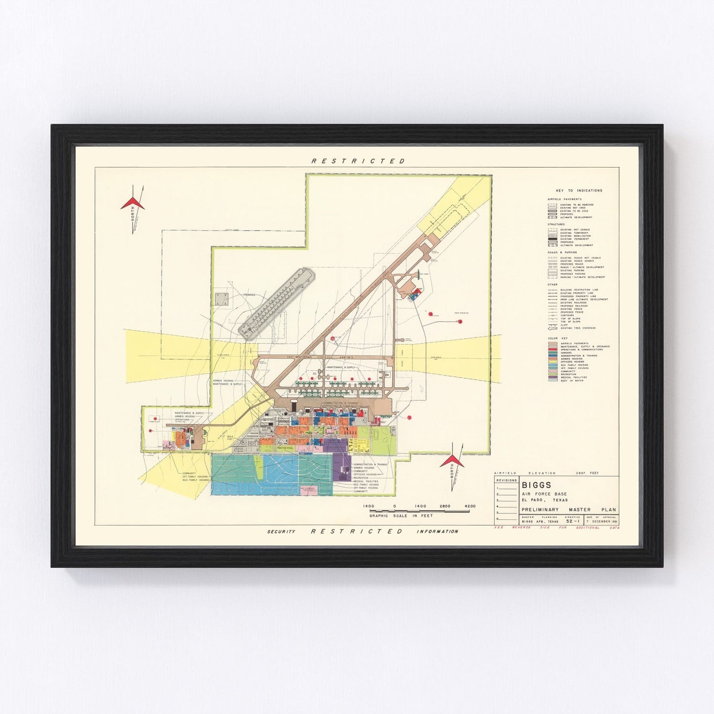 Vintage map of Biggs Air Force Base, Texas, 1951