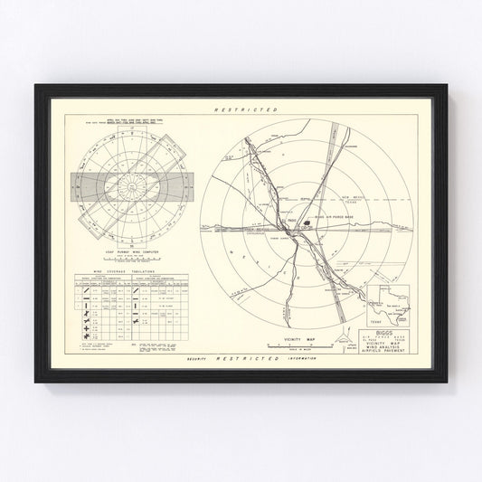 Vintage map of Biggs Air Force Base vicinity, El Paso, Texas, 1951