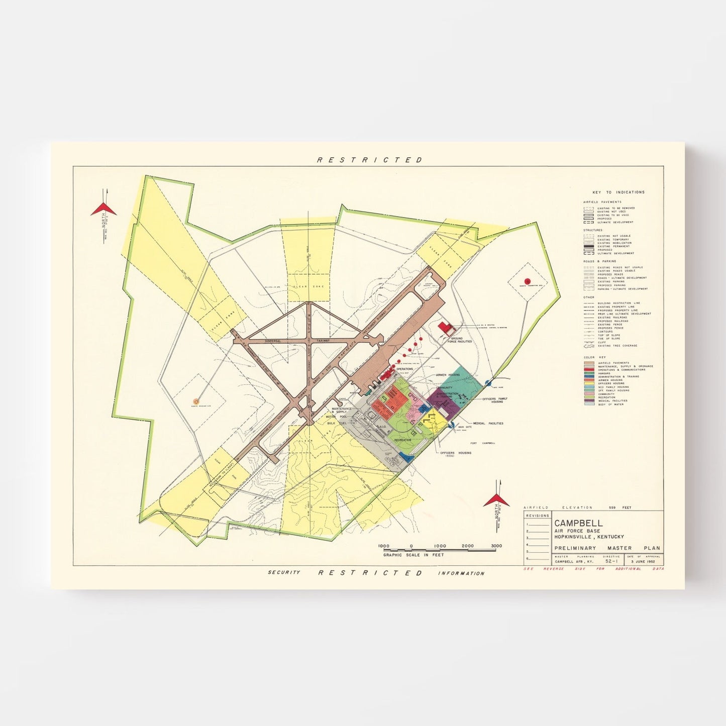 Vintage Map of Campbell Air Force Base, 1952