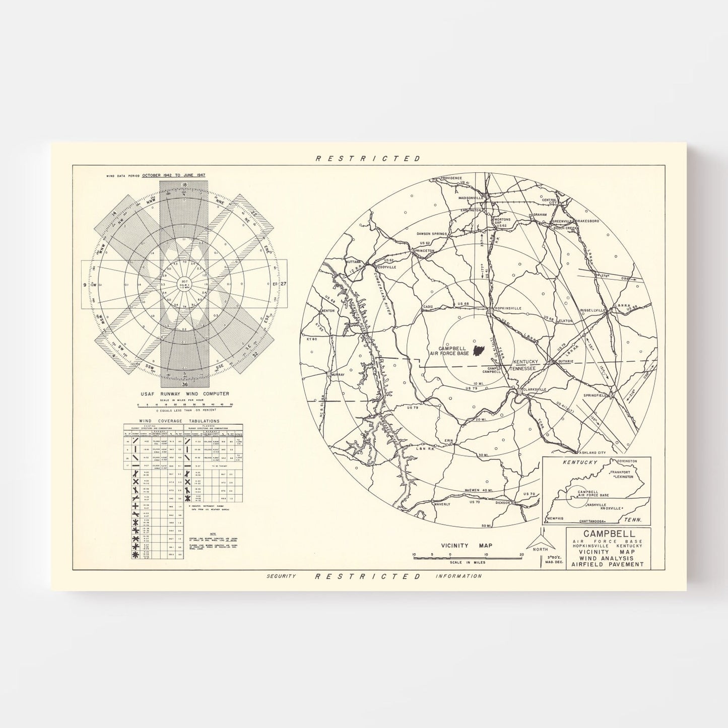Vintage Map of Campbell Air Force Base Vicinity, 1952