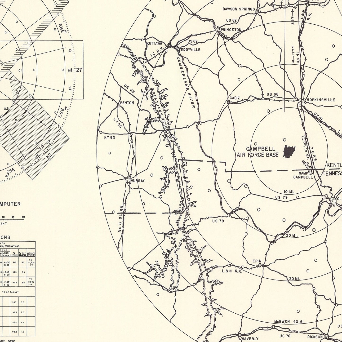 Vintage Map of Campbell Air Force Base Vicinity, 1952