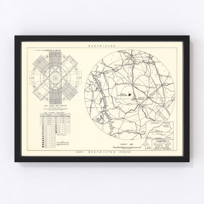 Vintage map of Campbell Air Force Base vicinity, 1952, Cold War era