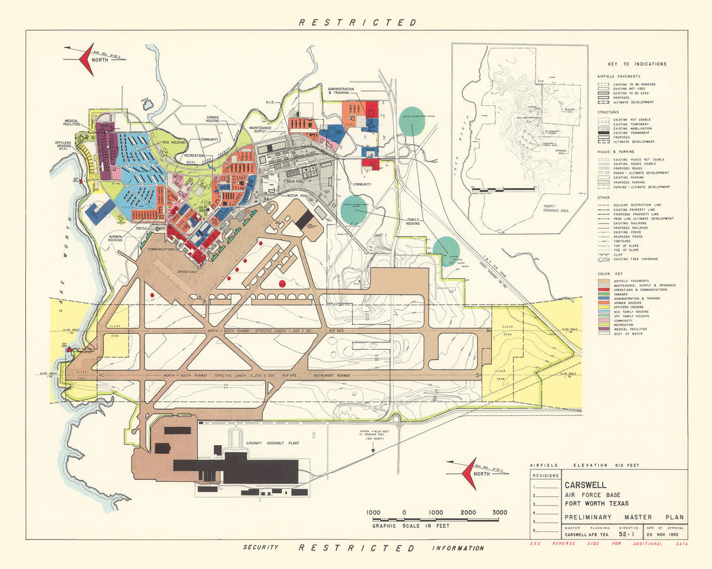 Vintage Map of Carswell Air Force Base, 1952