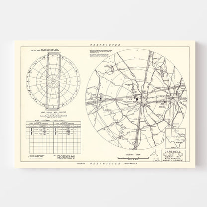 Vintage Map of Carswell Air Force Base Vicinity, Texas 1952