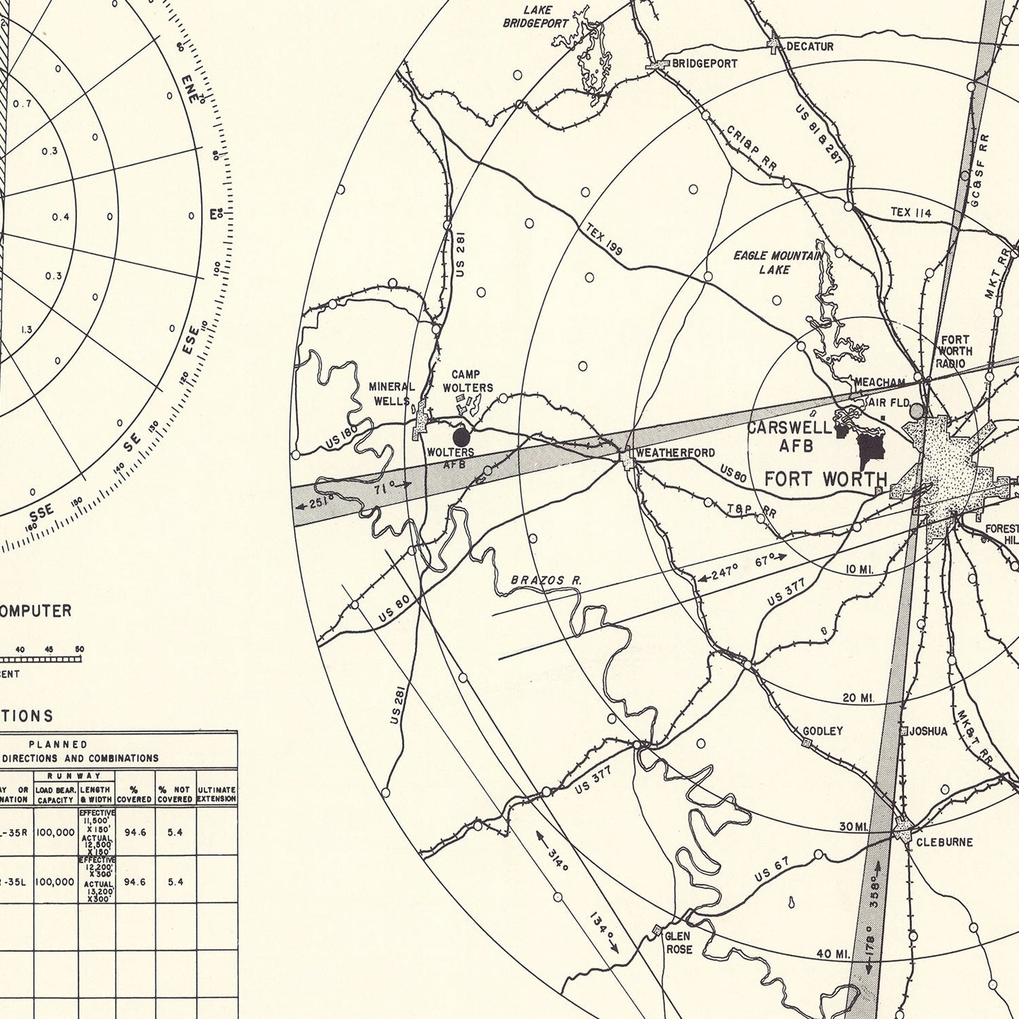 Vintage Map of Carswell Air Force Base Vicinity, Texas 1952