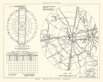 Vintage Map of Carswell Air Force Base Vicinity, Texas 1952