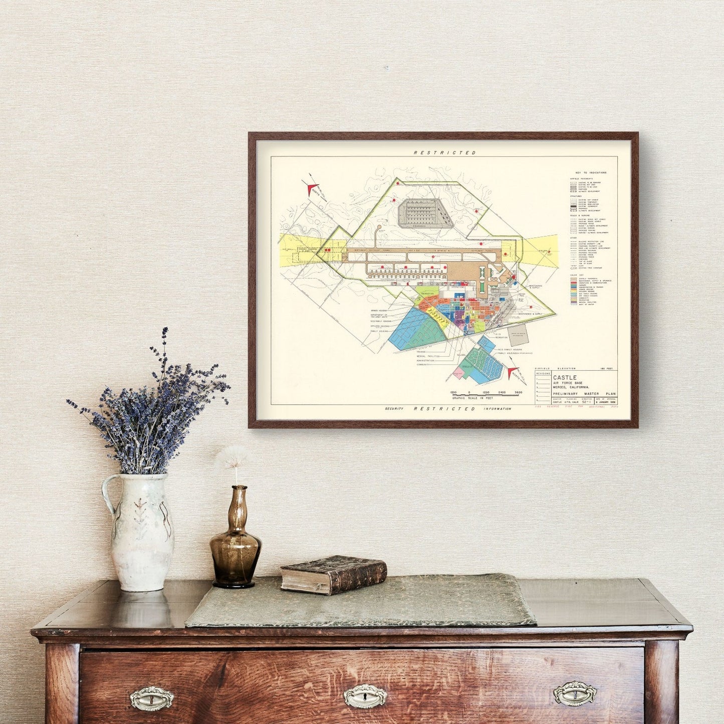 Vintage Map of Castle Air Force Base, 1952