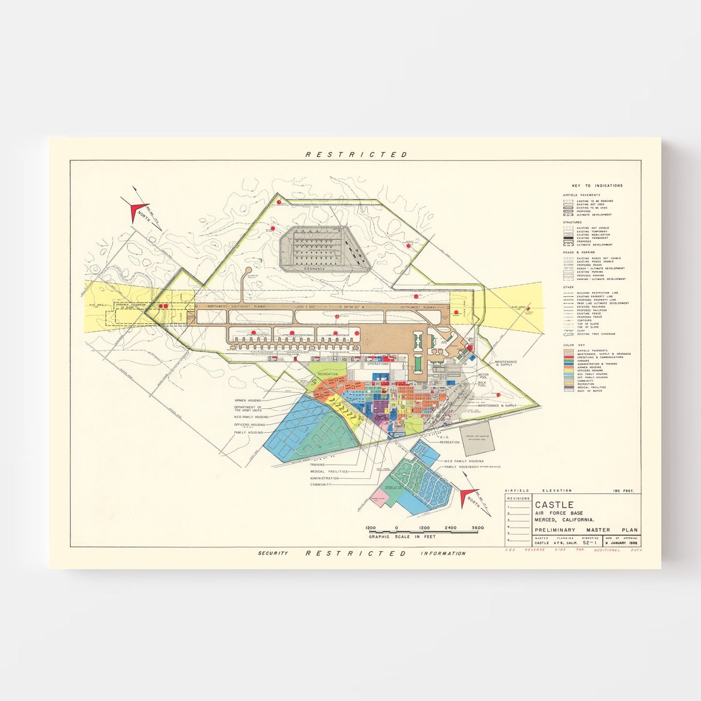 Vintage Map of Castle Air Force Base, 1952