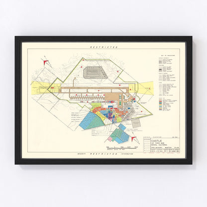 Vintage map of Castle Air Force Base, California, 1952, restored vintage wall art print