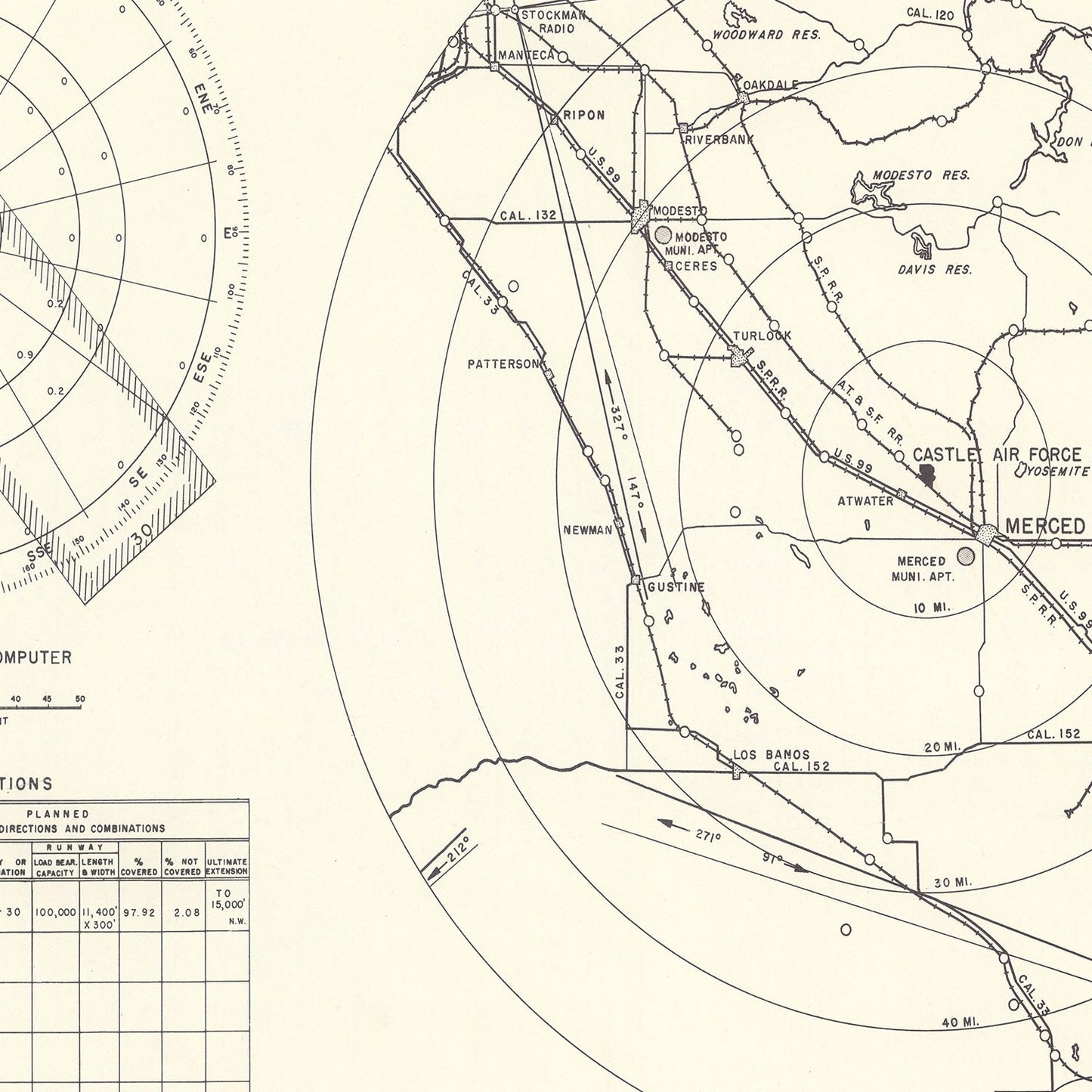 Vintage Map of Castle Air Force Base Vicinity, California 1952