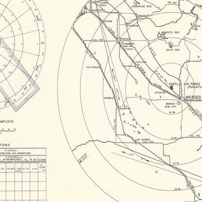 Vintage Map of Castle Air Force Base Vicinity, California 1952