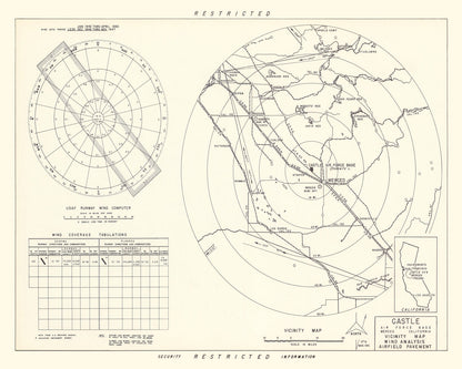 Vintage Map of Castle Air Force Base Vicinity, California 1952