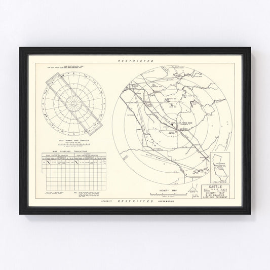 vintage map of Castle Air Force Base vicinity, Merced County, California, 1952