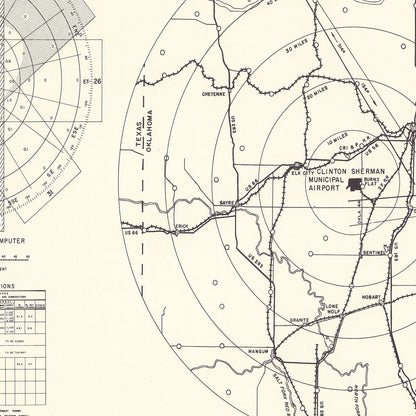 Vintage Map of Clinton Sherman Municipal Airport Vicinity, Oklahoma 1952