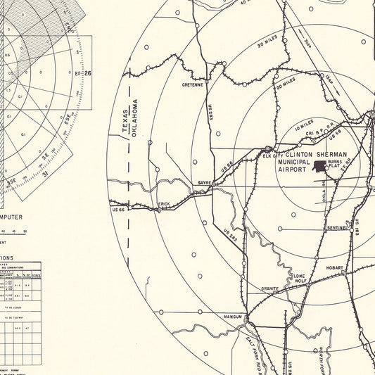 Vintage Map of Clinton Sherman Municipal Airport Vicinity, Oklahoma 1952