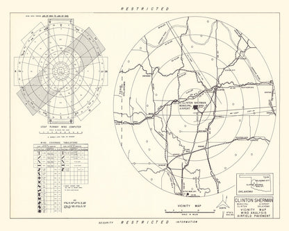 Vintage Map of Clinton Sherman Municipal Airport Vicinity, Oklahoma 1952
