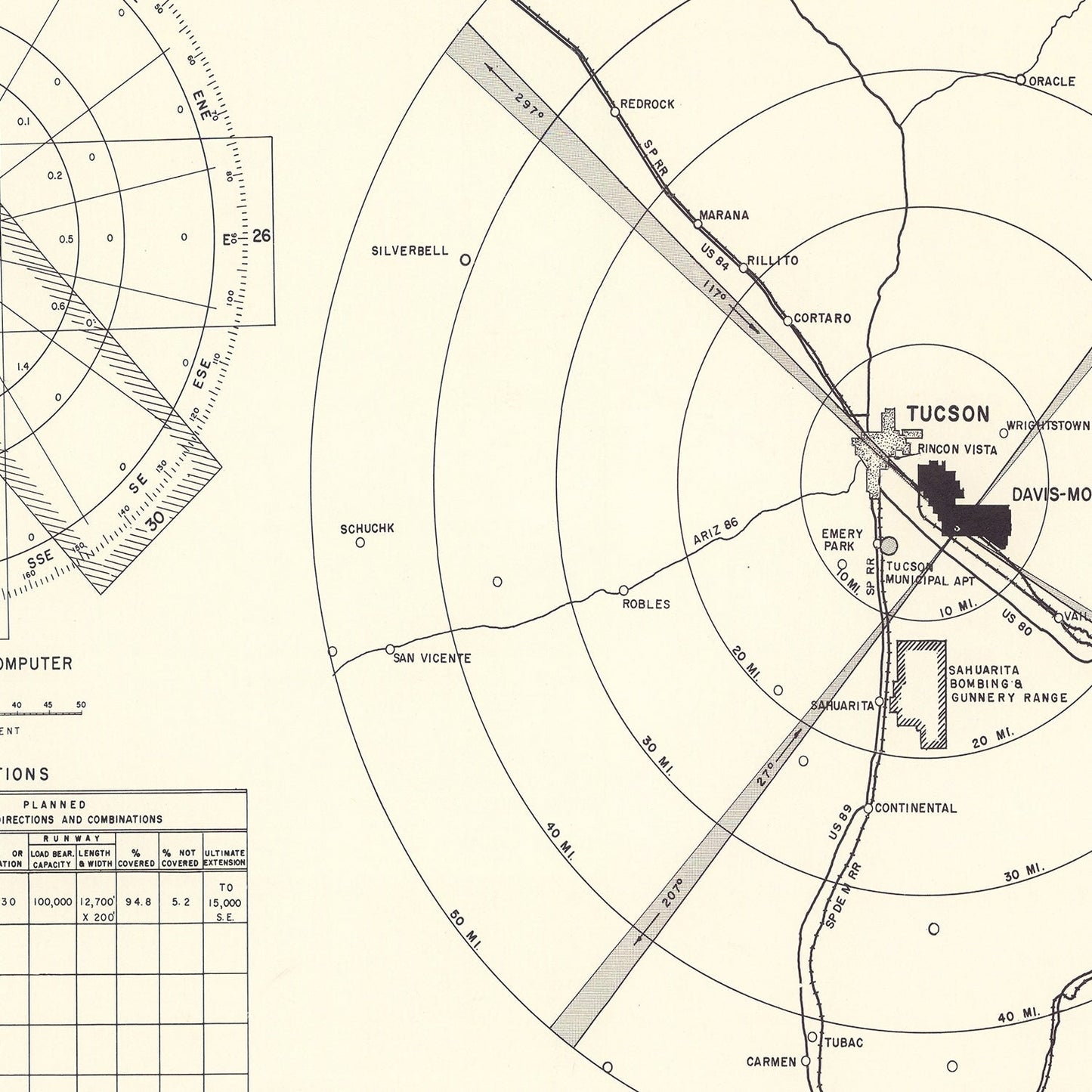 Vintage Map of Davis-Monthan Air Force Base Vicinity, Arizona 1951
