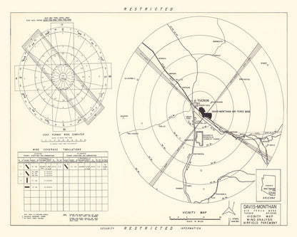 Vintage Map of Davis-Monthan Air Force Base Vicinity, Arizona 1951