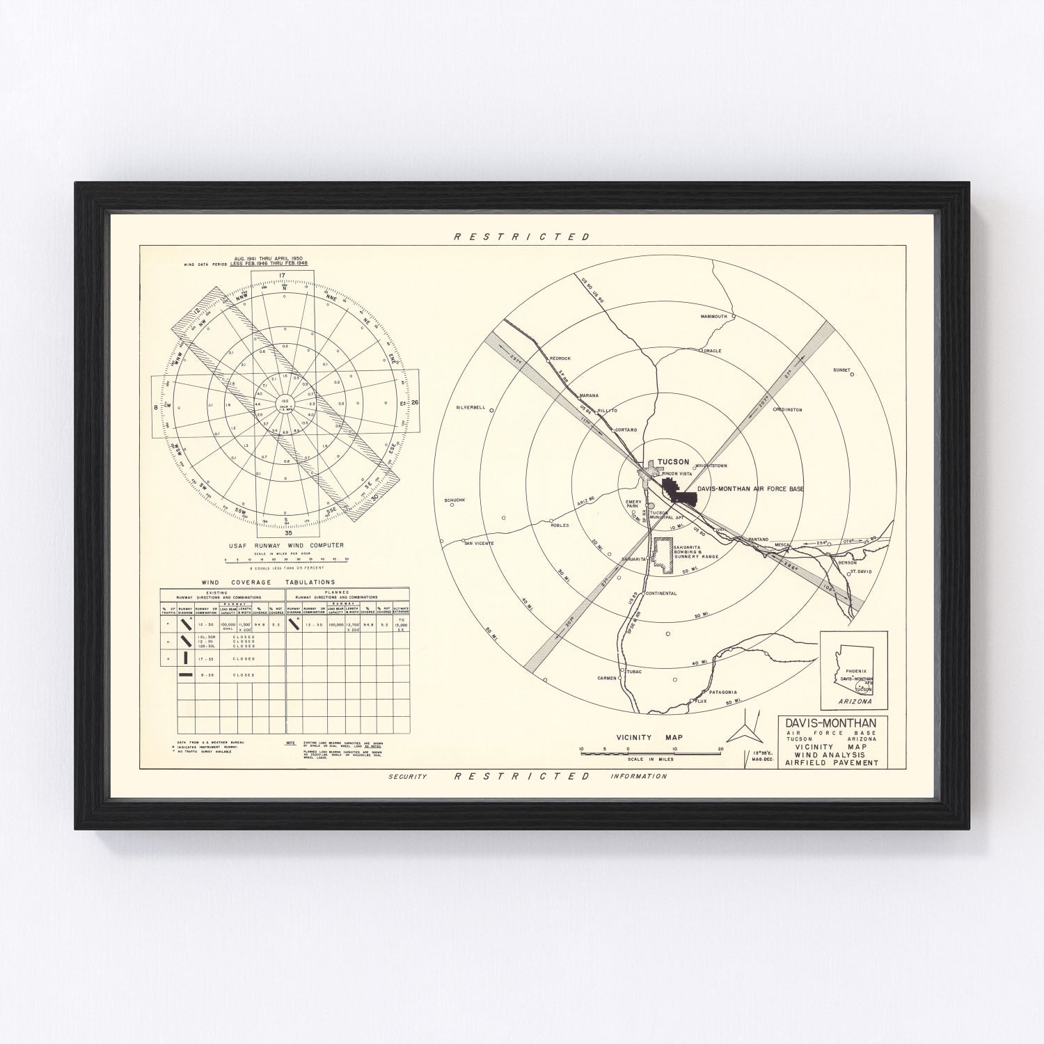 vintage map of Davis-Monthan Air Force Base vicinity, Tucson, Arizona, 1951