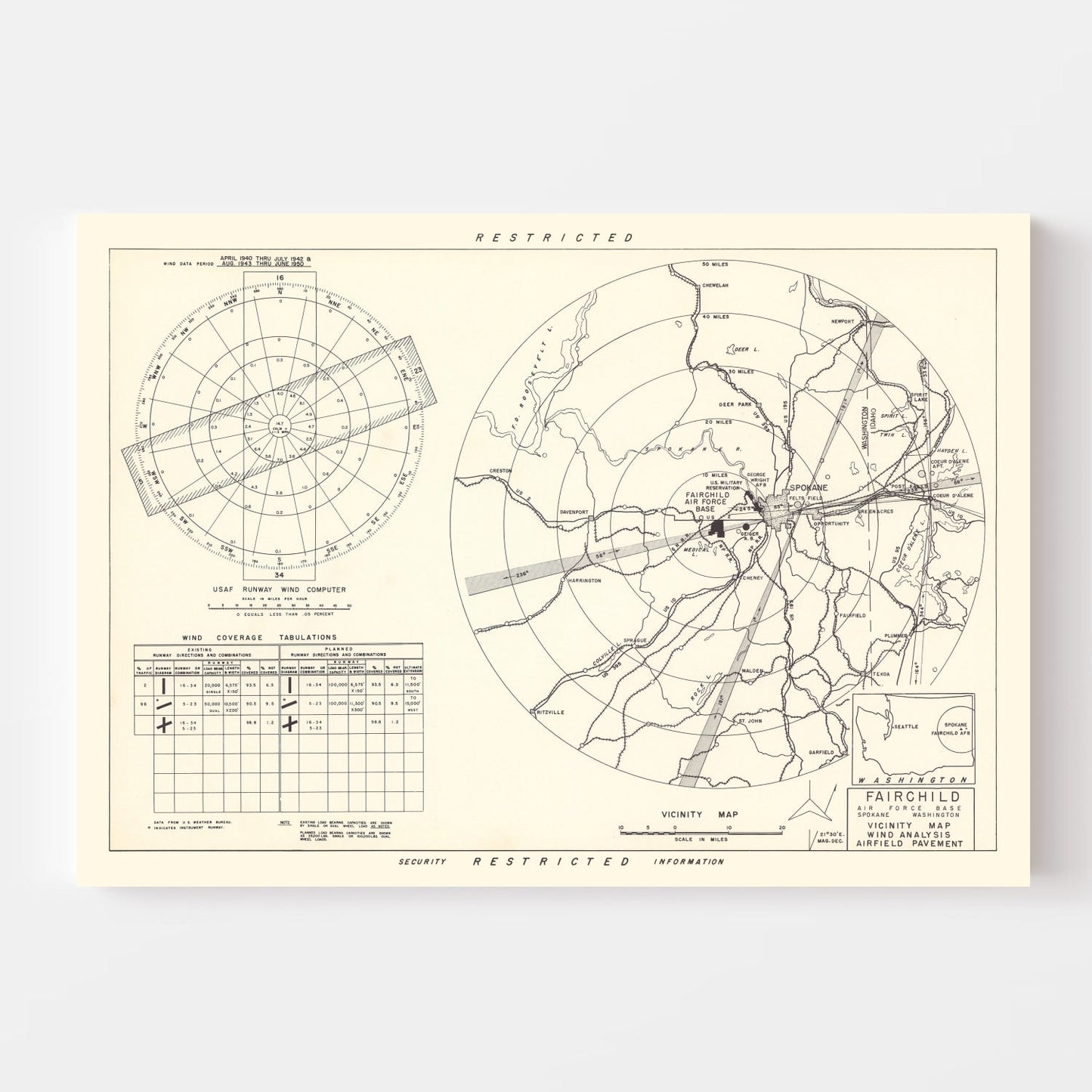 Vintage Map of Fairchild Air Force Base Vicinity, Washington 1951