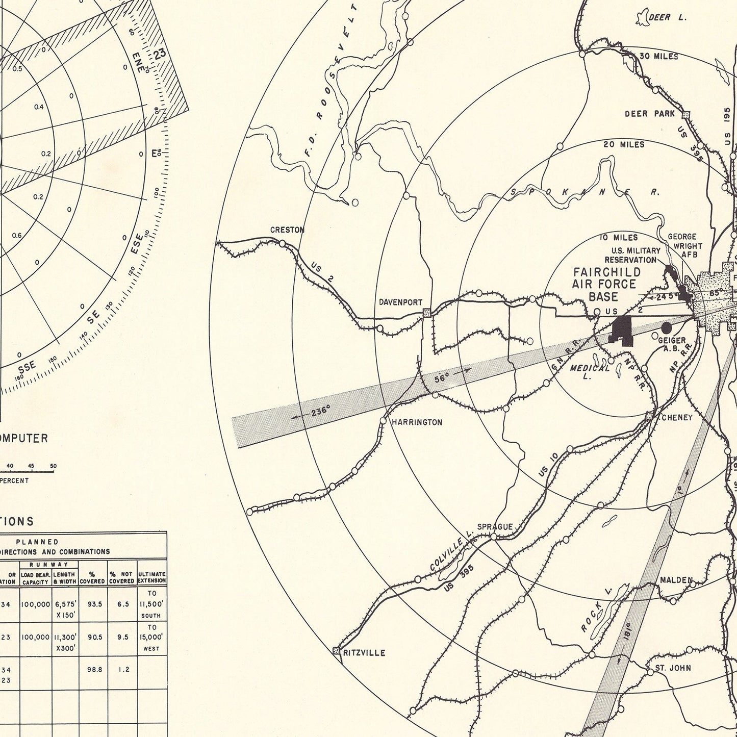 Vintage Map of Fairchild Air Force Base Vicinity, Washington 1951