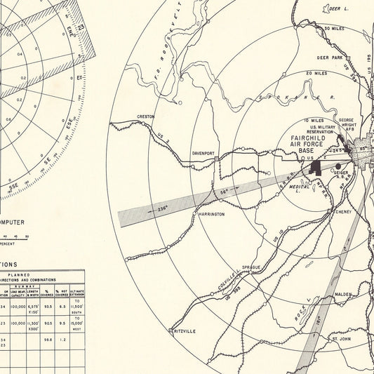 Vintage Map of Fairchild Air Force Base Vicinity, Washington 1951