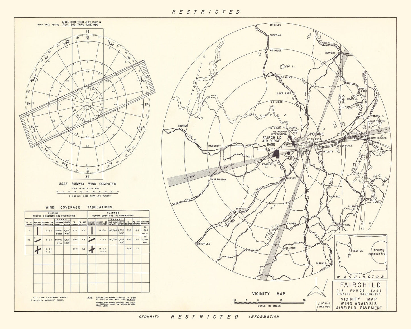 Vintage Map of Fairchild Air Force Base Vicinity, Washington 1951