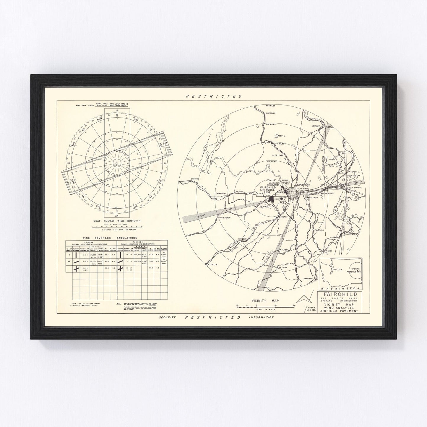 vintage map of Fairchild Air Force Base vicinity, Spokane, Washington, 1951