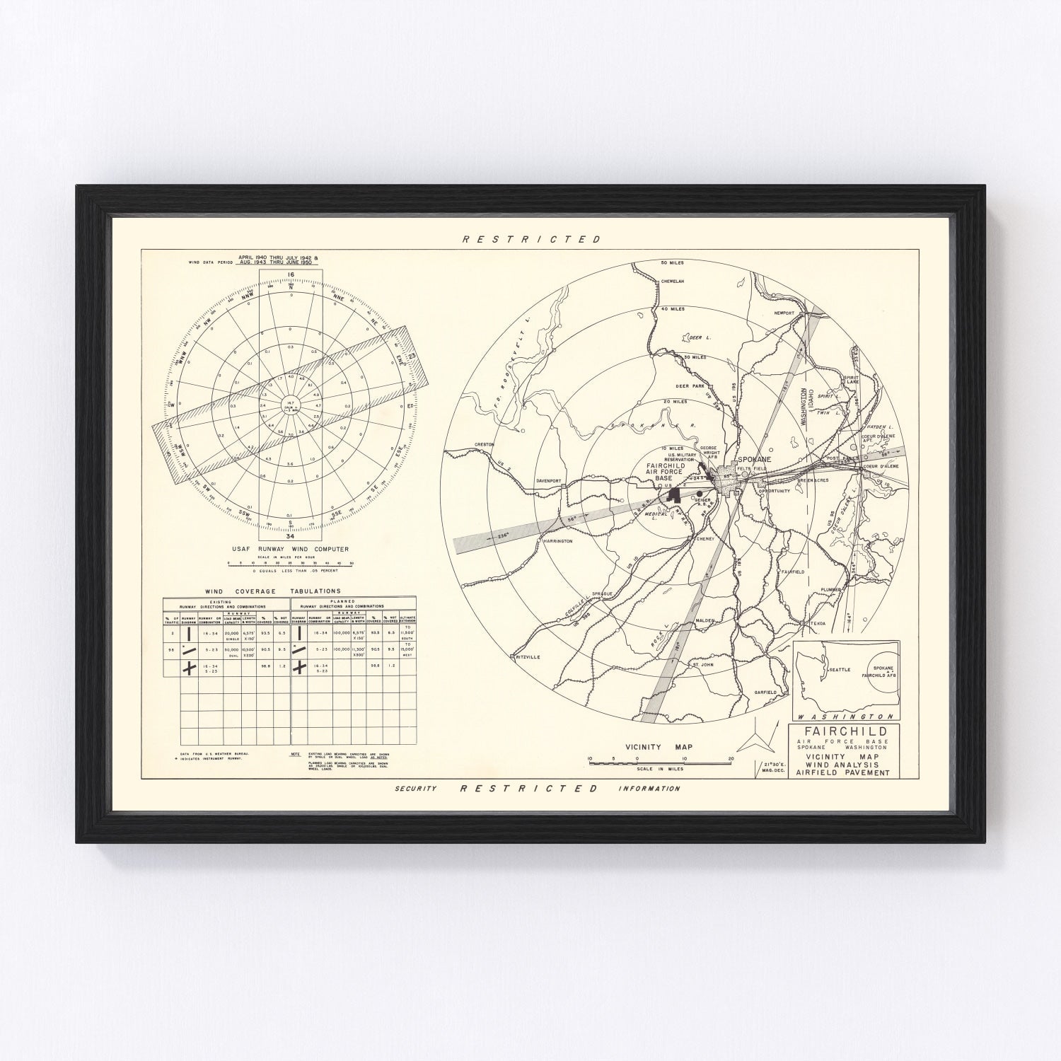 vintage map of Fairchild Air Force Base vicinity, Spokane, Washington, 1951