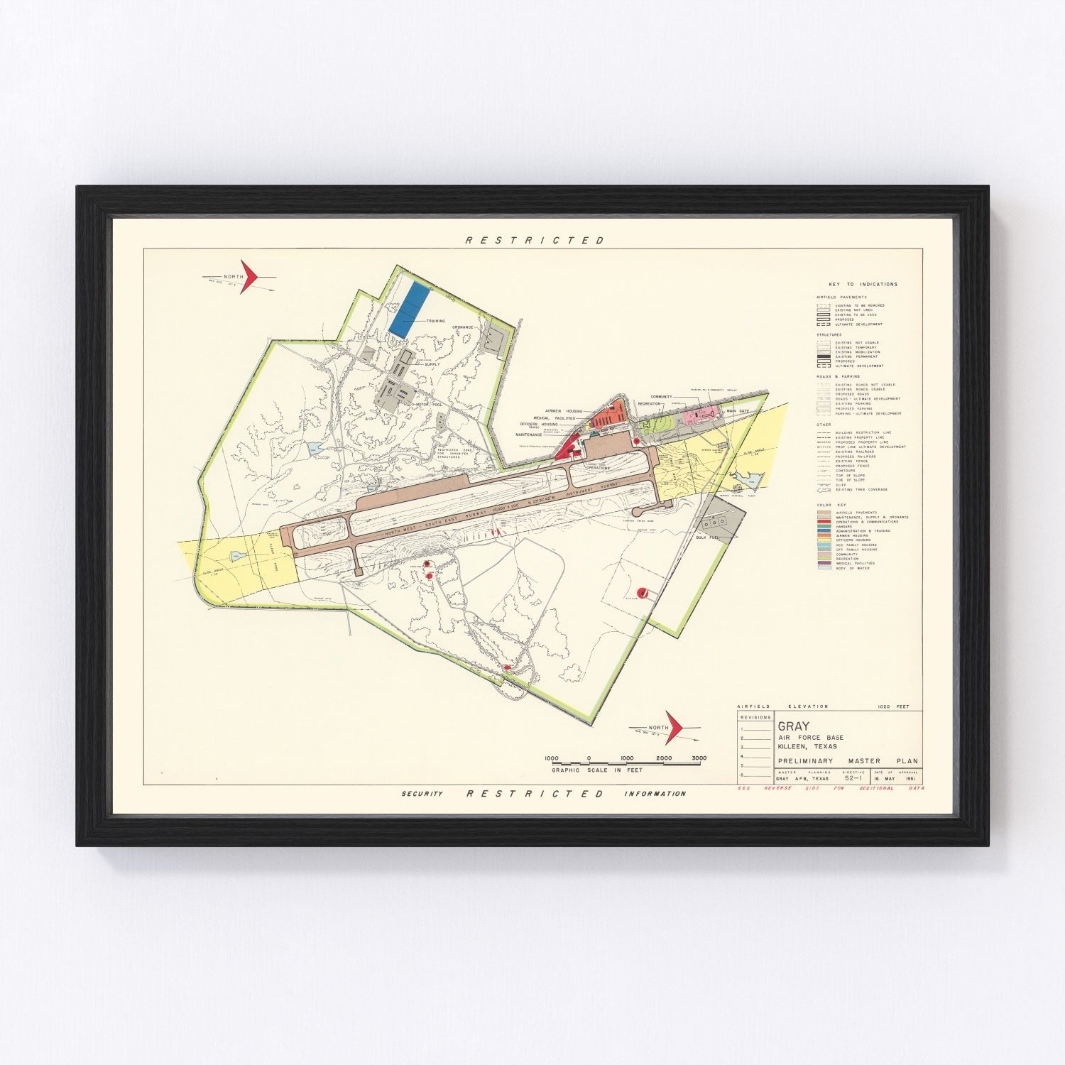 Vintage map of Gray Air Force Base, Killeen, Texas, 1951