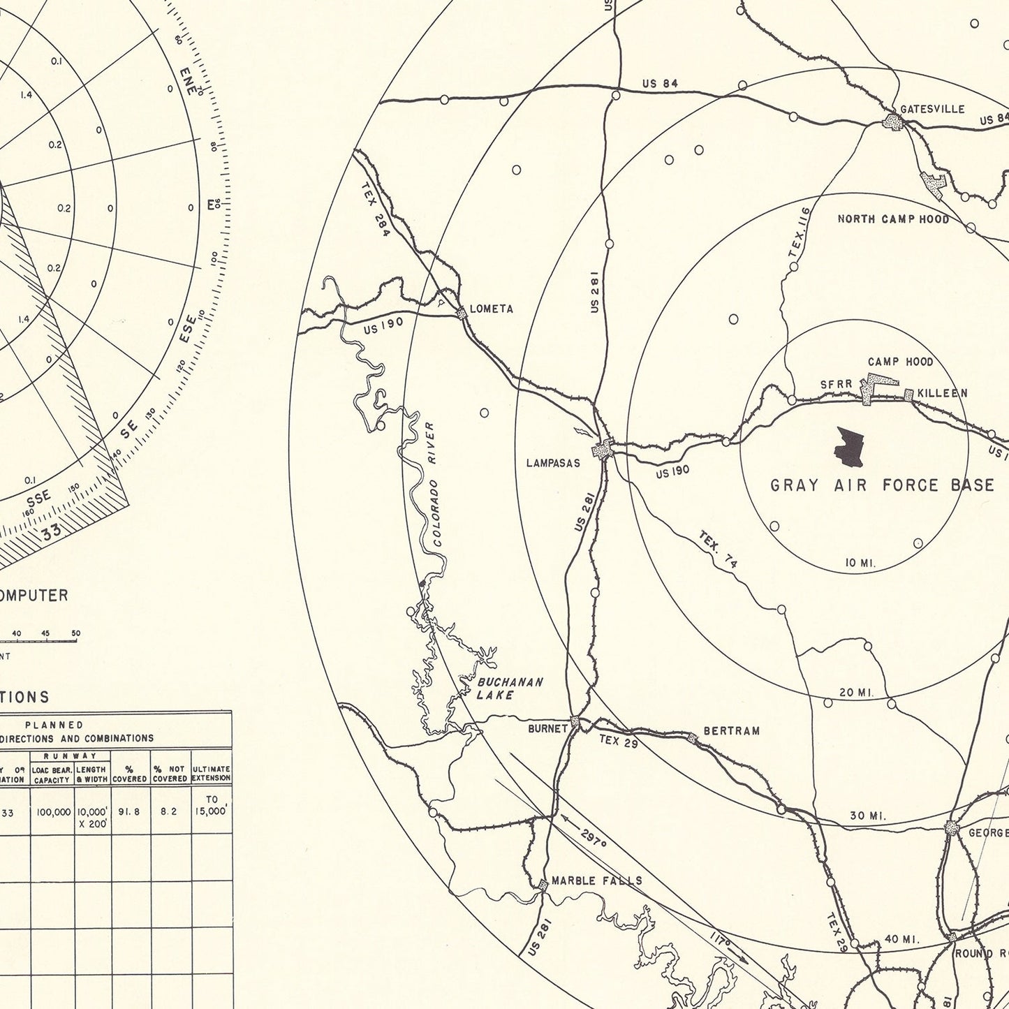 Vintage Map of Gray Air Force Base Vicinity, Texas, 1951