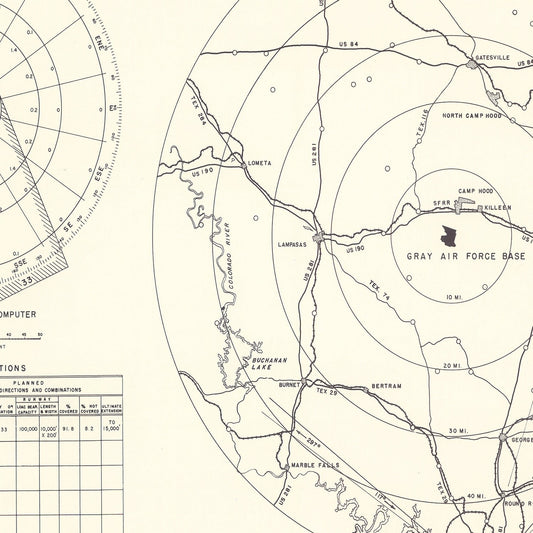 Vintage Map of Gray Air Force Base Vicinity, Texas, 1951